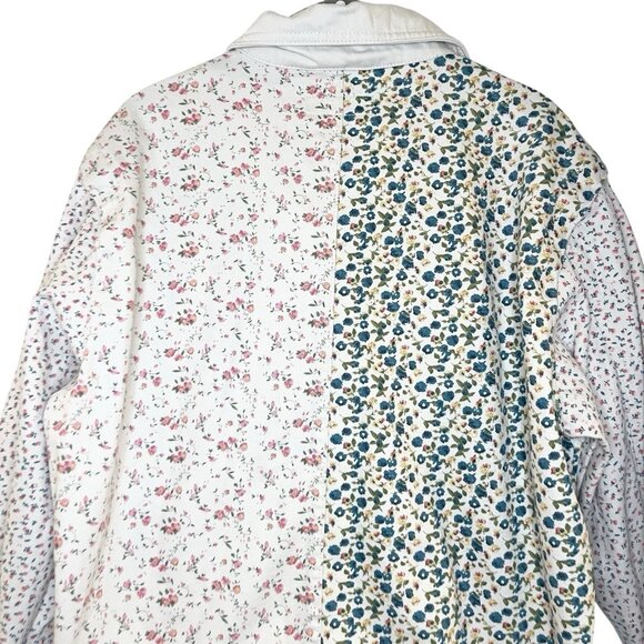 BlankNyc Floral Patchwork Trucker Denim Jacket Cream Cottagecore Oversized sz M - Picture 5 of 7